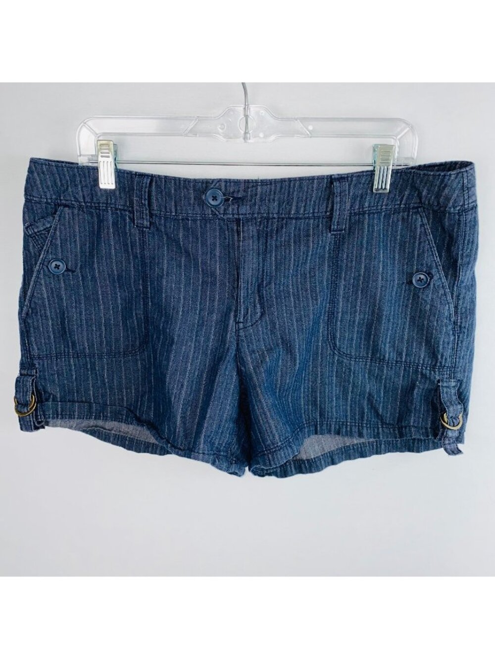 ANA Casual Shorts Womens Casual Gray Striped  Adjustable Cuff Sides 14